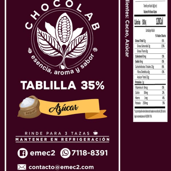 tablilla de chocolate 35% 100 gramos
