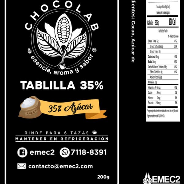 tablilla de chocolate 35% cacao - 200 gramos
