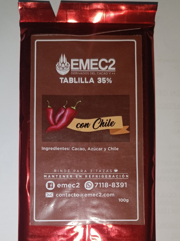Tablilla de Cacao 35% con Chile – 100 g - Imagen 2
